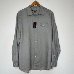 Michael Kors‎ Button up Shirt Size XL Gray 100% Linen Tailored Fit Dress
